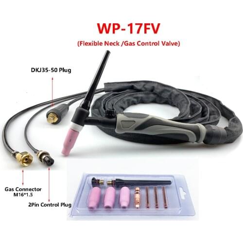 WP-17FV TIG Welding Torch Tungsten soldering Air Cooled WP17 Argon 3.7m 12.1ft Air Cooled WP-17 Flexible Head Gas Control Valve