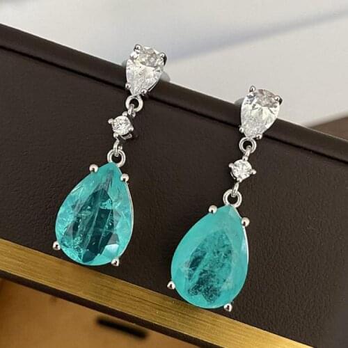 2020 Trend 100% 925 Sterling Silver Blue Stone Aquamarine Paraiba Tourmaline Gemstone Hanging Wedding Earrings Gift For Women