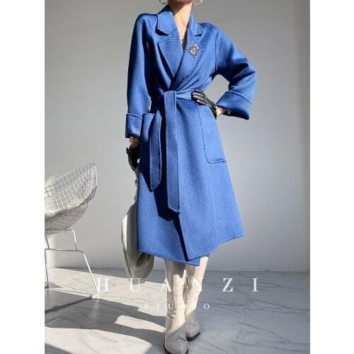 Winter Coat 2021 New Loose Wool Lace Up Medium Long Double-sided Cashmere Coat Women