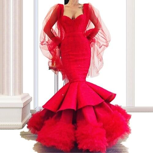 2019 New Fashion Mermaid Celebrity Dresses With Ruffle Long Sleeve Evening Prom Dresses Backless vestidos de fiesta de noche