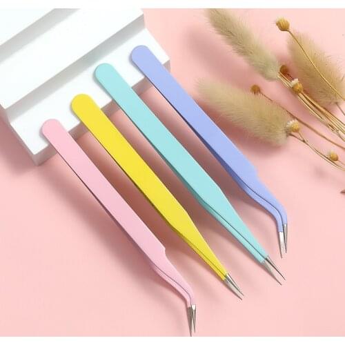 1Pcs Straight Elbow Fashion Nail Art Acrylic Picking Tool Decor Macaron Color Precision Anti-static Tweezers Tweezers Hand Clip