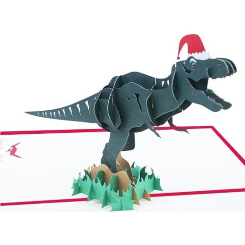 10pcs Wholesale 3D Handmade Birthday Cap Christmas Hat Tyrannosaurus Rex Dinosaur Paper Greeting Cards PostCard Creative Gift