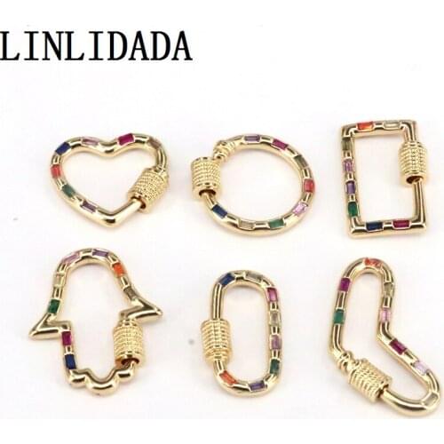 10Pcs New Rainbow Micro Pave Jewelry Accessories Bolt Screw Clasp Various Shapes Multicoloured Clasp Lock For Chains