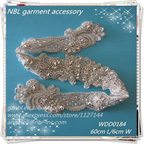 30pcs) Wholesale bridal sash hand beaded sewing silver rhinestone appliques for wedding dresses DIY iron on WDD0184