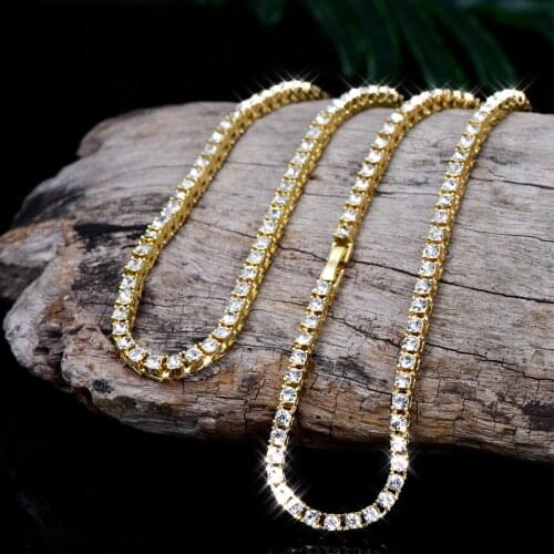 4mm Iced Out Bling AAA Zircon 1 Row Tennis Chain Necklace Men Hip hop Jewelry Gold Silver Color Charms