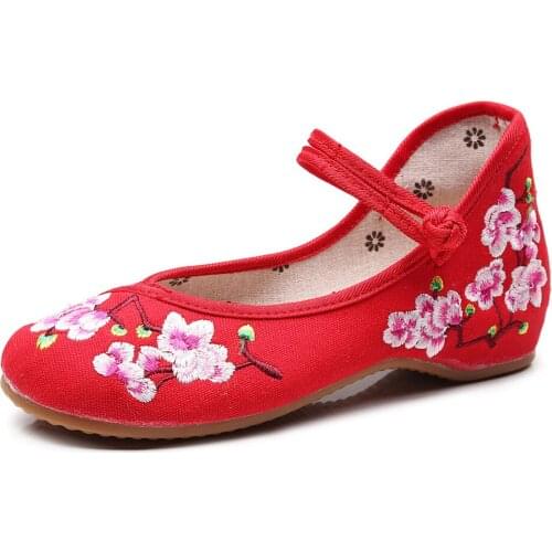 Retro Chinese Flower Embroidered Ladies Canvas Shoes Cotton Casual Ballerinas For Women Comfortable Teachers Ballet Flats