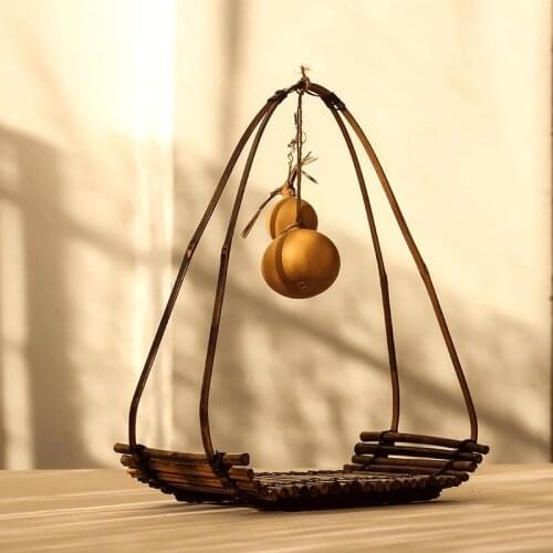 Handmade bamboo woven bamboo gourd decoration natural tabletop decoration refreshment plate dessert plate saucer coaster