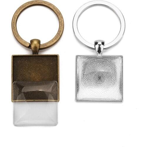 2pcs Keychains Blank Pendants Settings Square 25mm Cabochon Gold Silver Color Keyrings Brzel Base Findings Diy Jewelry Making