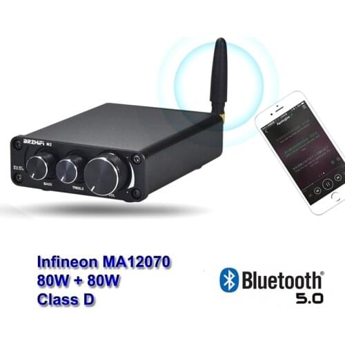2*80W Bluetooth 5.0 QCC3003 Infineon MA12070 Digital Audio Power Amp For Speakers 20W~200W HiFi Stereo Amplifier Class D Aux