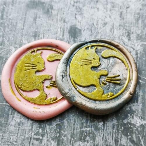 Double cat wax seal stamp wedding decoration Retro Wood Stamp Sealing Wax Seal Stamp Wedding Decorative sealing Stamp wax seals