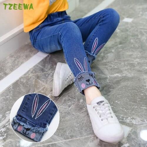 2019 Baby Girls Jeans 3D Cartoon Kids Jeans Spring Autumn Lovely Cat Children Pants Casual Trousers For Kids Cute Girls Pants