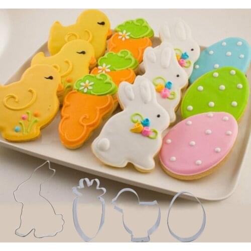 Easter Decor Cookie Cutters Moulds Easter Eggs Rabbit Chick Carrot Shaped DIY Biscuit Mold Easter Cake Baking Decor Kitchen Tool