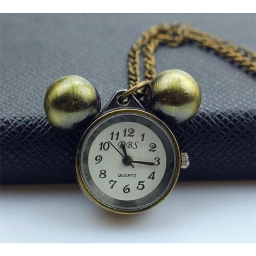 NAZEYT Fob Pocket Watch Vintage simple mouse dial Quartz Clock With Chain Antique Jewelry Pendant Necklace Gifts for women child
