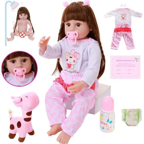 Hot Sale 56cm Reborn Baby Doll Realistic Adorable 22" Newborn Baby Dolls Full Silicone Body Doll With Pretty Braid Hair Giraffe