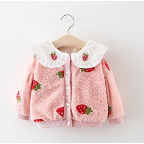 Girls Jackets Winter Thicken Plus Velvet Strawberry Jacket for Girl Kids Clothing High Quality Lambswool Coats Toddler Outerwear