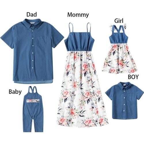 2021 Summer Fathers Day Gifts Dad Son Mother Kids Clothes Girls Boys Family Look Couples Matching Denim Family Matching Outfits