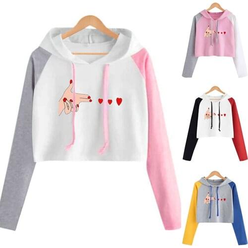 Hot Sale Girl Valentines Day Sweater Hoodie Womens Long Sleeve Hoodie Pullover Cute Print Colorblock Sweatshirt Blouse Tops F