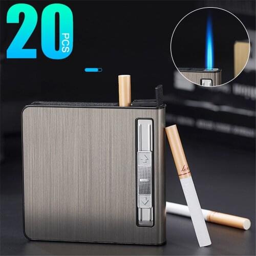 Automatic Cigarette Cases Holds 20 Cigarettes Metal Lighter Tobacco Rack Storage Pocket Box Cigarette Accessories Smoking Tool