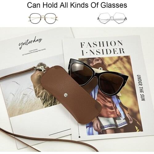 Fashion Leather Glasses Protective Cover Portable Leather Glasses Clip Hanging Neck Glasses Bag Anti-lost Glass Protective Cover
