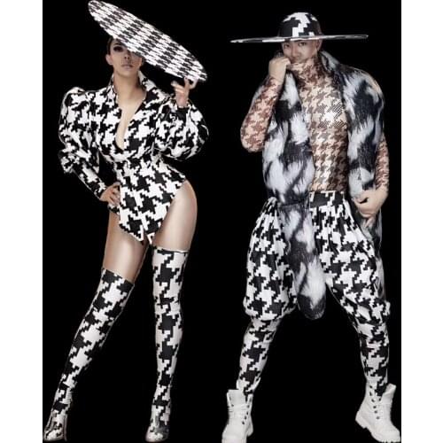Men And Women Nightclub Stage Performance Costume For Jazz/Pole Dance Festival Party Black And White Zebra Prom Dress DQL2426