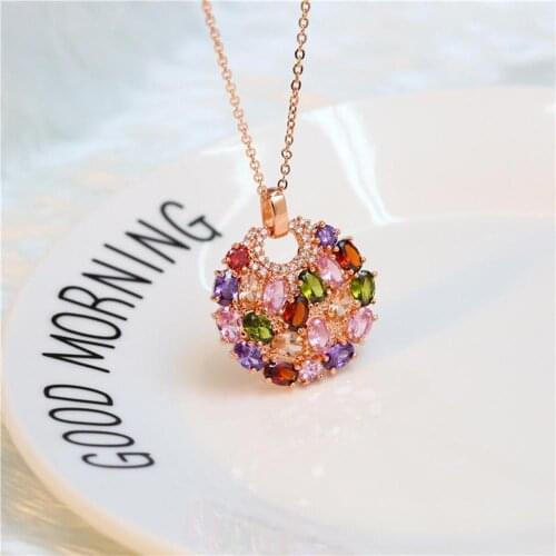 New Fashion Multi Colors Prongs Setting Cubic Zirconia Necklaces AAA CZ Pendant Necklace Wholesale Price