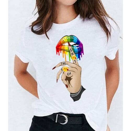 New Women T-shirts Letters Lips Printed Summer Casual Tee Tops Short Sleeve Female T Shirt for Woman Clothing