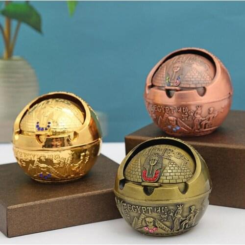 Metal Ball Shape Ashtray Gift Cradts Retro Egypt Pattern Ash Tray for Living Room Household Use Smeking Accessories