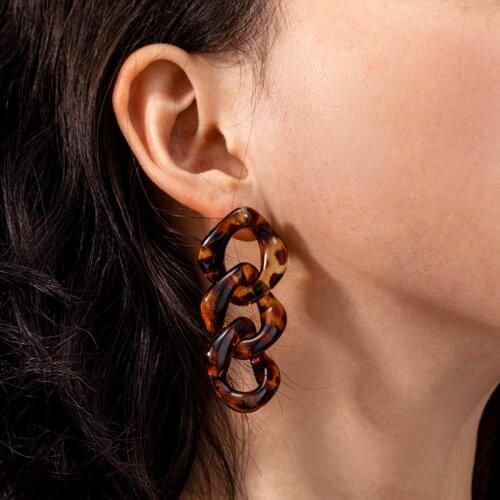 POXAM New Fashion Vintage Statement Earrings For Women Geometry Tandem Acrylic 2021 Female Hanging Fashion Trend Jewelry Gift