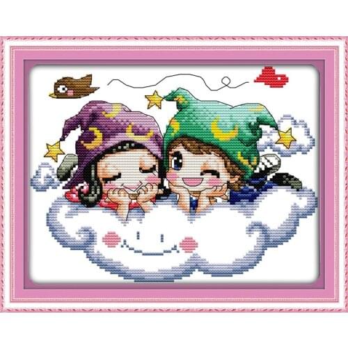 Joy sunday cartoon style Magic angel cross stitch alphabet designs baby room decoration with charts for beginners