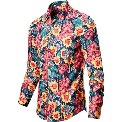 Men Shirt Men Long Sleeve Shirt Floral print Shirt New Clothing Autumn Streetwear Casual Fashion Men Shirt