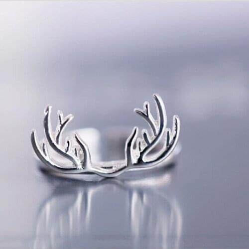 Kindey Bohemian Vintage Silver Color Deer Antlers Rings For Women Gifts Girls Open Retro Antique Rings Wedding Jewelry