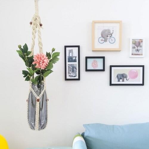 Vintage Decor Macrame Plant Hanger Basket Flowerpot Plant Holder Macrame Hanging Knotted Lifting Rope Garden Home Garden Decor