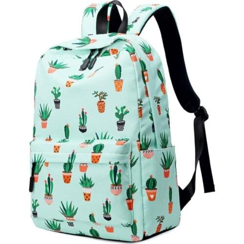 Waterproof Nylon Lightweight Cactus Printing Backpack Women 16.5 inch Middle School Student Book Bag Fashion Mochilas