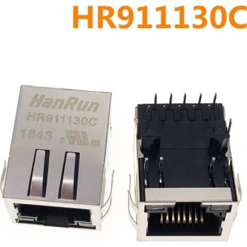 1pcs RJ45 Femlae Socket with LED Light Shrapnel HR911130C HY911130C Network jack Connector Right Angle filter Interface