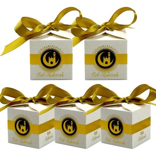 10pcs High Quality Eid Mubarak Candy Box Gold Print Favor Gift Package Islamic Muslim Eid-Al-Fitr Party Decorations Supplies