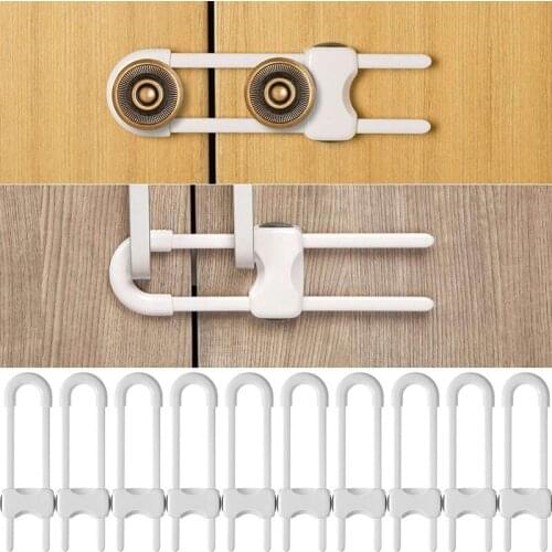 10 Pieces Sliding Cabinet Locks, Child U-Shaped Proofing Cabinet with Adjustable Safety Child Lock, Easy to Use (White)