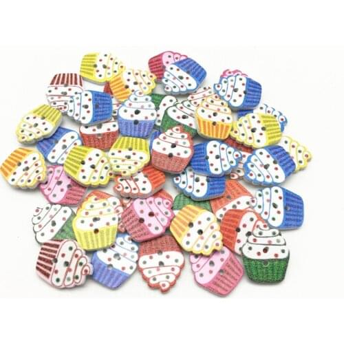 100pcs/lot 16x20mm Mixed Cakes Ice Cream Wooden Buttons Sewing 2 Holes Accessories Embellishments Cardmaking Baby Fancy Button