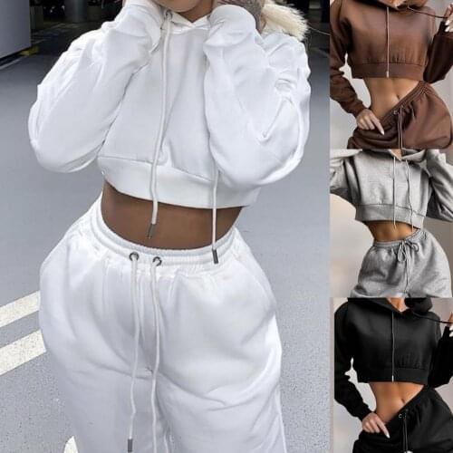 2pcs/Set Solid Color Outfits Women Pants Set Autumn Long Sleeve Hooded Sweatshirts Pants Two Piece Set Women Sports Tracksuits