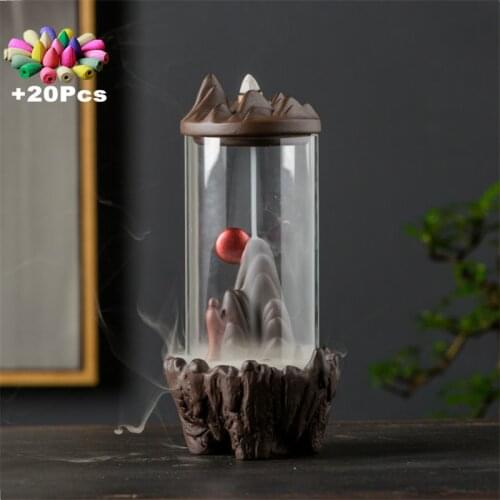 +20Pcs Incense Cones Zen Feng Shui Windproof Ceramic Backflow Incense Burner Hand Gift Mini Landscape DIY Handmade Decoration