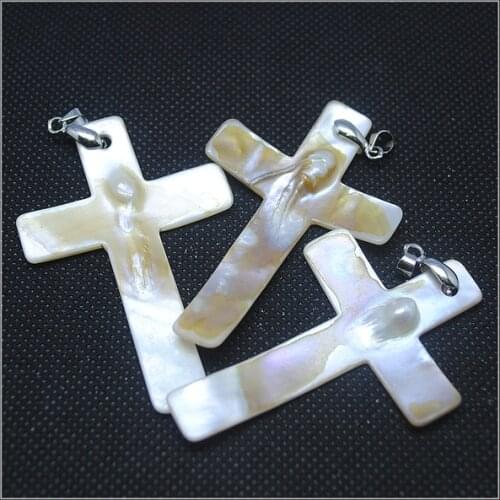2PC nature shell pendants mother of pearl christian cross shape nature color 40x60mm new arrival for 2019 earring or pendants