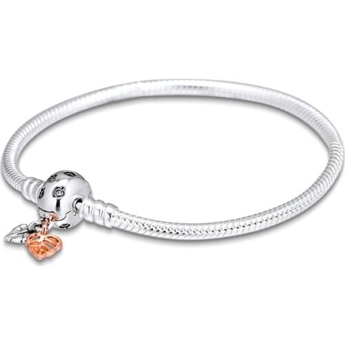 Moments Leaves Snake Chain Bracelet Argent 925 Sterling Silver Charm Bangles Bracelets for Women Jewelry Making 2020 New