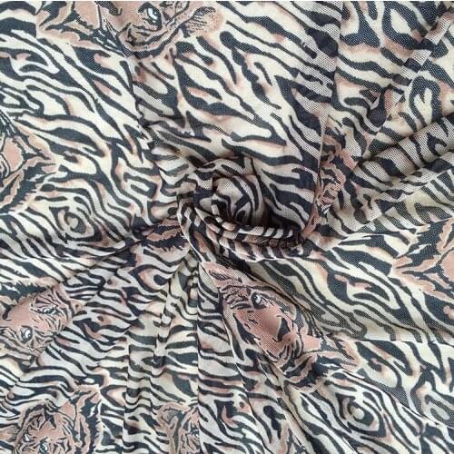 LEO&LIN Leopard Printed four-sided Stretch Spandex Net Yarn Lace Fabric Primer Shirt Dress Fabric Sewing Dress Designer