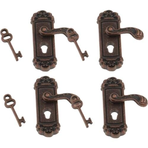 4Pcs Doll House Door Lock 1:12 Alloy Retro House Miniature Door Lock Doll House Furniture Accessories Right Handle Door Lock K