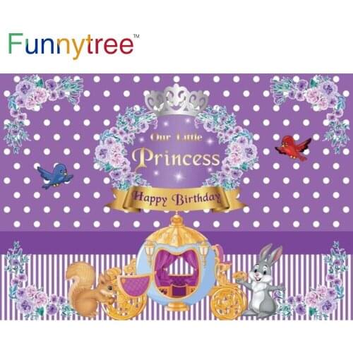 Funnytree Our Little Princess Purple Birthday Party Photography Background Animal Carriage Baby Shower Decoration Photo Studio