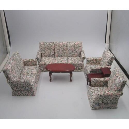 G08-X503 children baby gift Toy 1:12 Dollhouse mini Furniture Miniature rement living room flower sofa set 6pcs