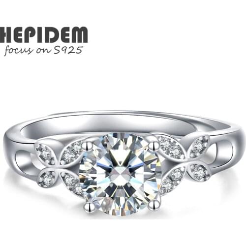 HEPIDEM 100% Really 1ct 6.5mm D Moissanite 925 Sterling Silver Rings Diamond Test Passed Jewelry Women Wedding Gift H1974