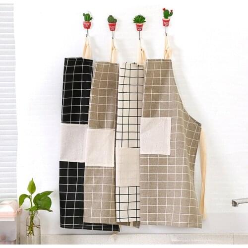 Kitchen Cotton Linen Apron Household Cooking Baking Cleaning Tools Chef / Cooks / Butchers / BBQ Apron for Woman Linen Bib