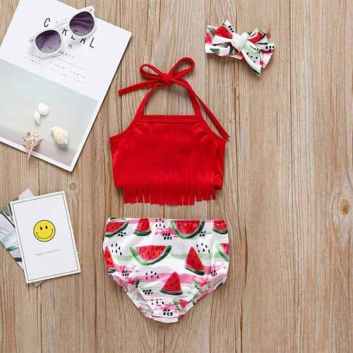 Newborn Baby Kids Girls Swimsuit Swimming Set Bikini Summer Tops+Short+Headband Vacation Clothes Beach Bikini Swimsuit