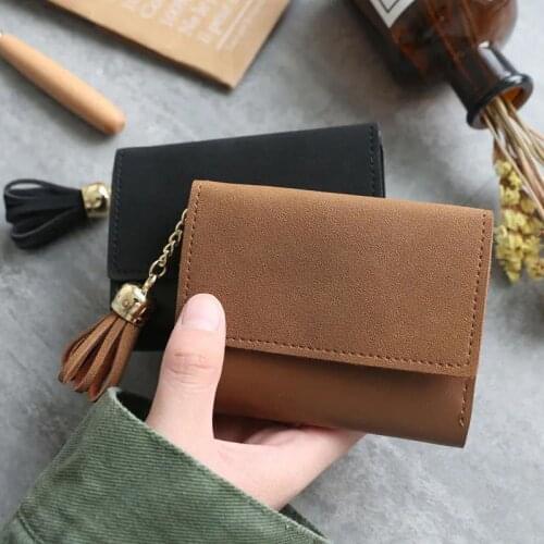 Small Wallet Women Korean Short Cute Thin Section Three-Folding Mini Matte Retro Simple Card Bag