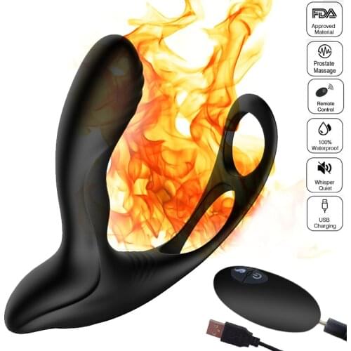 Heating Prostata Massager for Man 10 Speeds Wireless Remote Control Cork Anal Butt Plug USB Charging Vibrating Ring Male Sex Toy